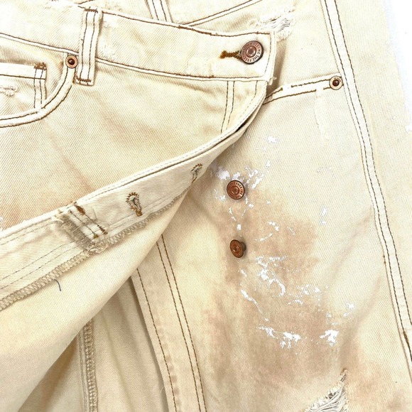 Free People We The Free Women's Destroyed Denim Wrap Skirt Cream Beige Size US26 - Picture 2 of 10